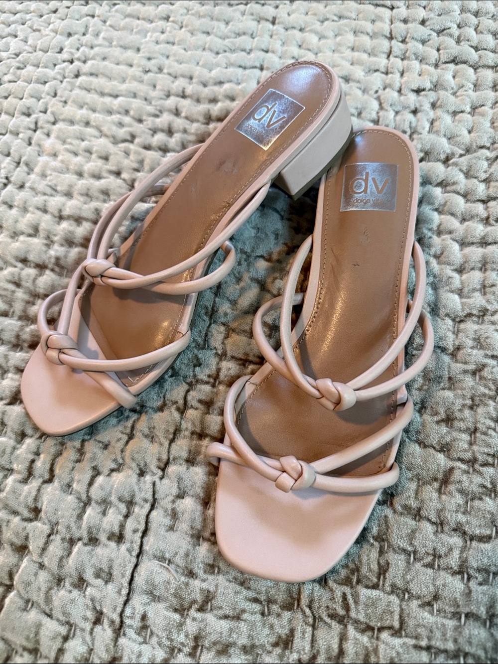 DV by Dolce Vita Pale Blush Knotted Strappy Block Heel Slides